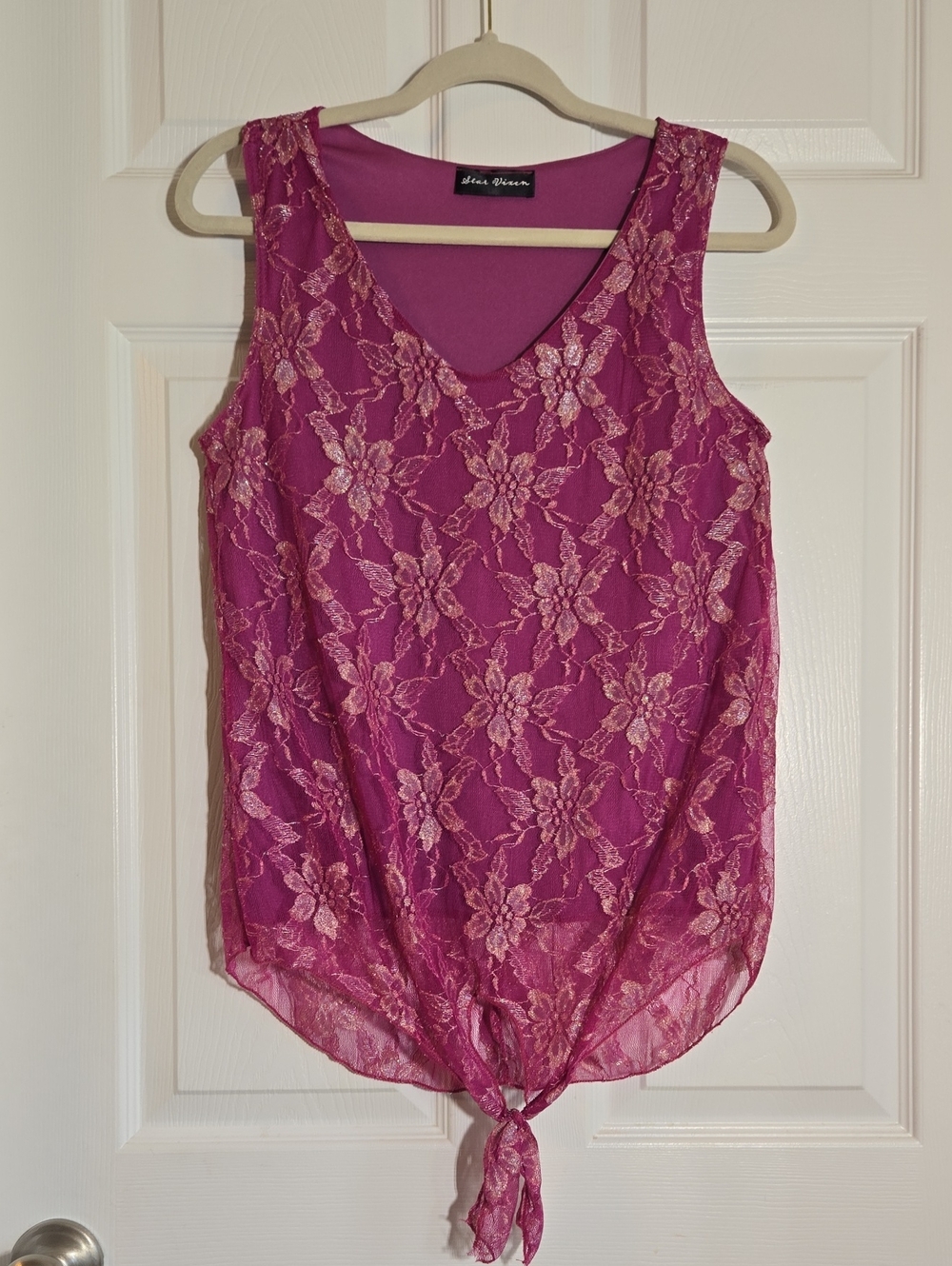 Star Vixen Magenta Lace Tie-Front Camisole No Size Tag 18.5" P2P